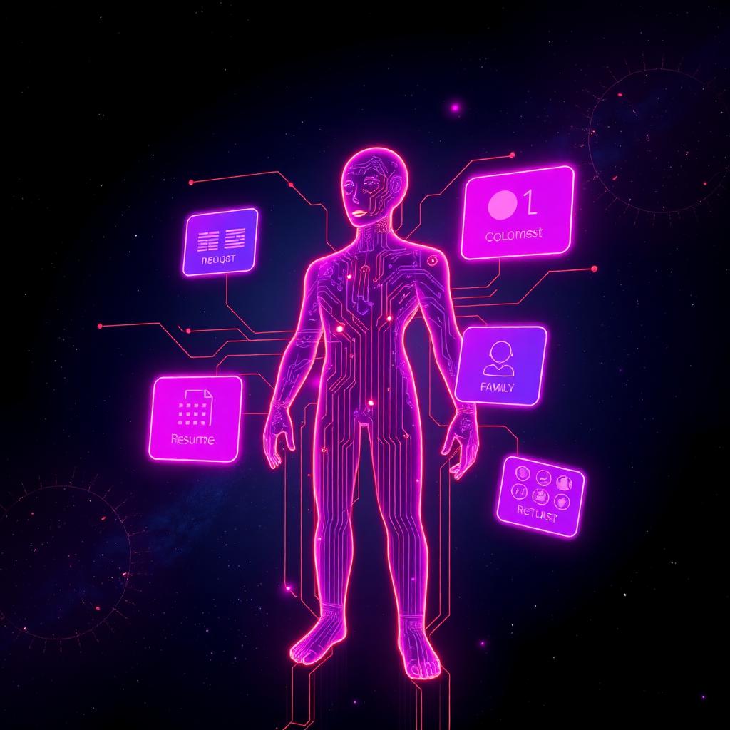 Illustration of an AI agent orchestrating task cards for jobs, family, budgets, and study